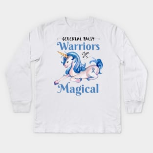 Cerebral Palsy Warriors Are Magical, Cute Green Unicorn Kids Long Sleeve T-Shirt